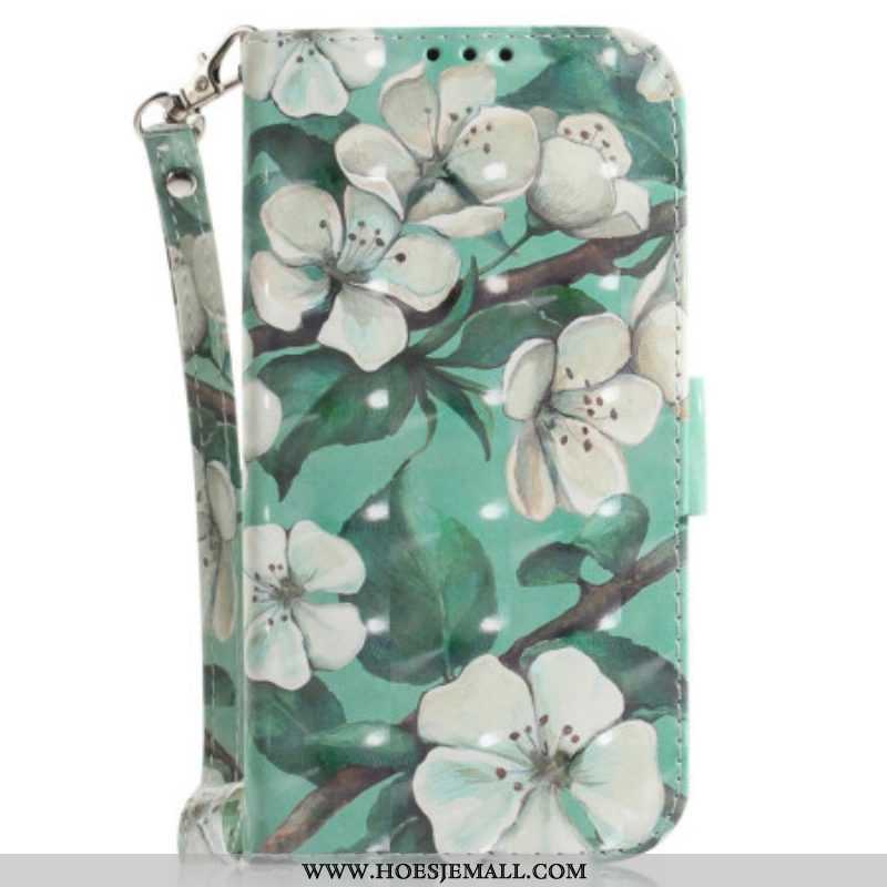 Folio-hoesje voor OnePlus Nord 2T 5G Met Ketting Witte Bloemen Met Bandjes