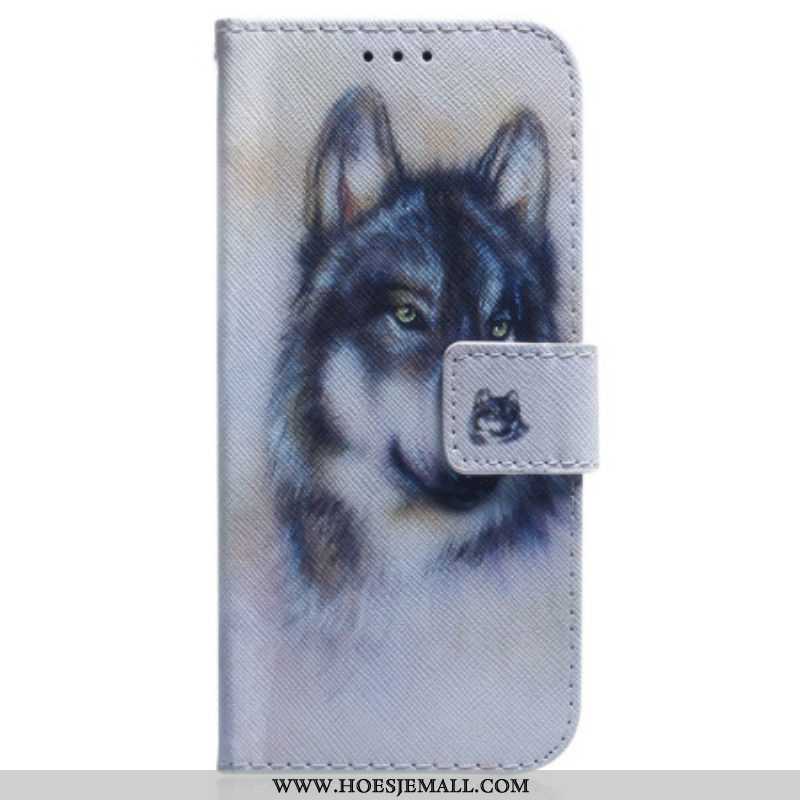 Folio-hoesje voor OnePlus Nord 2T 5G Met Ketting Strappy Aquarel Wolf