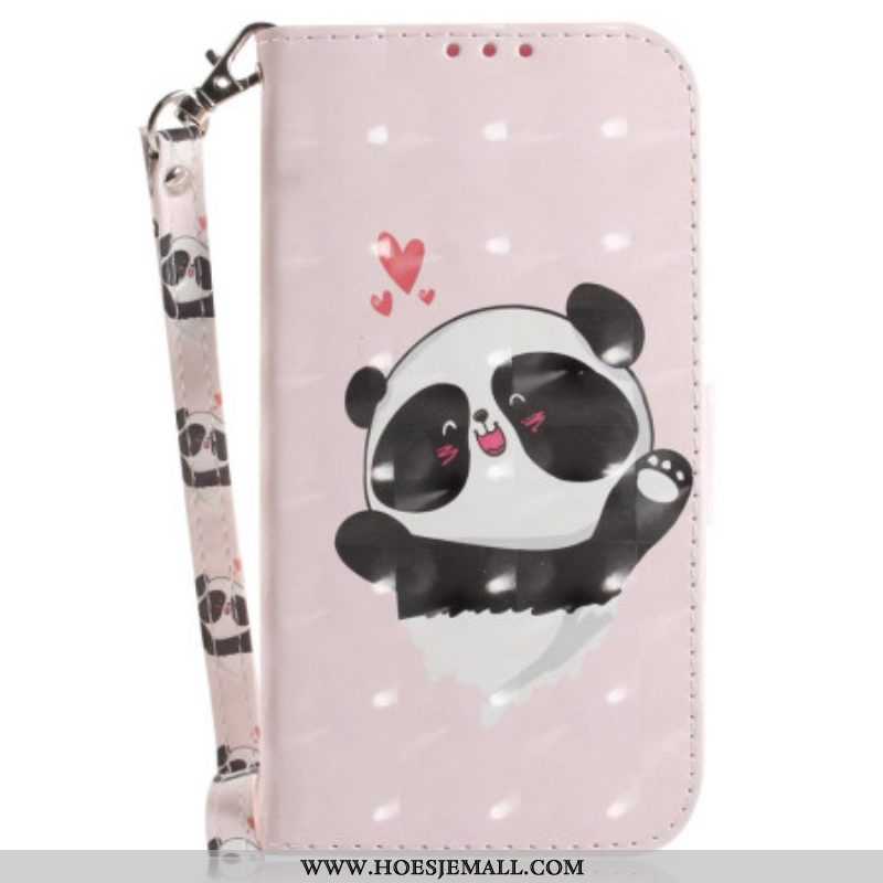 Leren Hoesje voor OnePlus Nord 2T 5G Met Ketting Panda Love Met Sleutelkoord