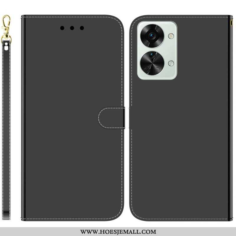 Flip Case voor OnePlus Nord 2T 5G Spiegeleffect Van Imitatieleer