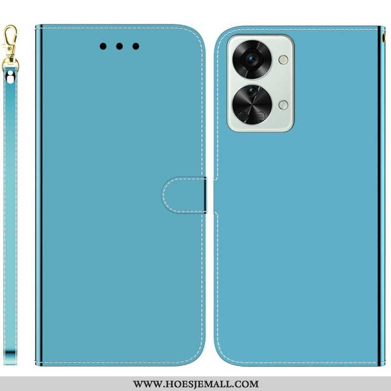 Flip Case voor OnePlus Nord 2T 5G Spiegeleffect Van Imitatieleer