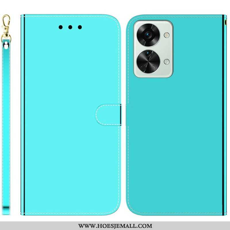 Flip Case voor OnePlus Nord 2T 5G Spiegeleffect Van Imitatieleer