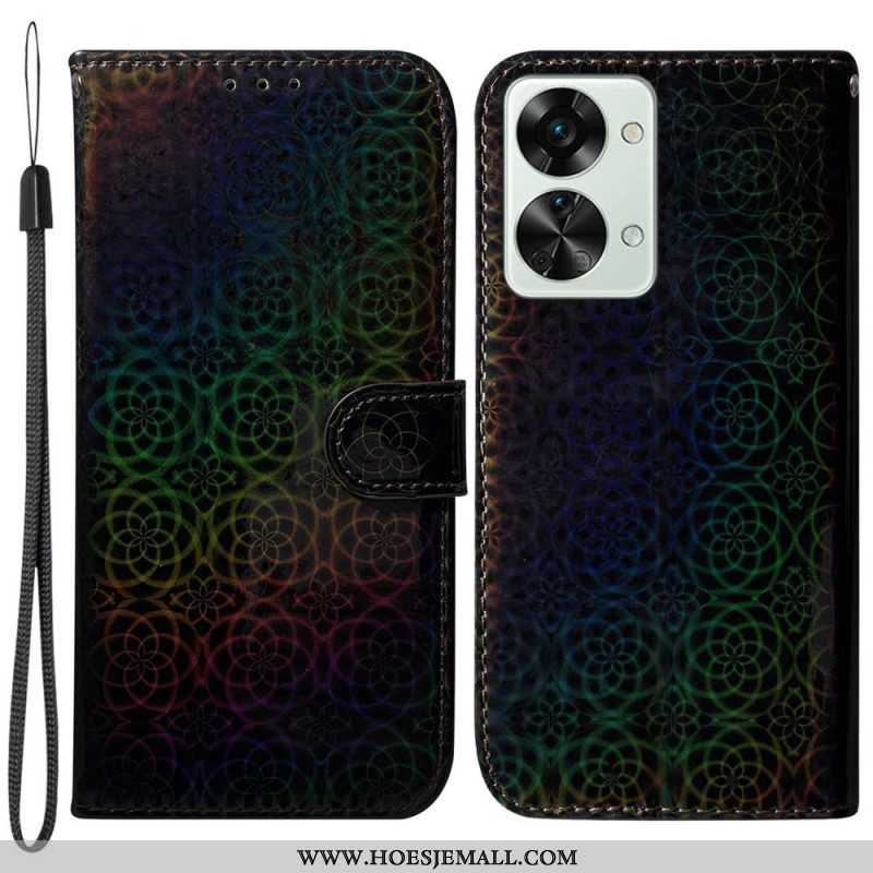 Folio-hoesje voor OnePlus Nord 2T 5G Met Ketting Strappy Geometrische Bloemen