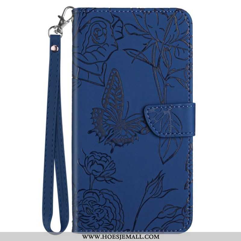 Folio-hoesje voor OnePlus Nord CE 2 5G Met Ketting Vlinders En Bloemen Riem