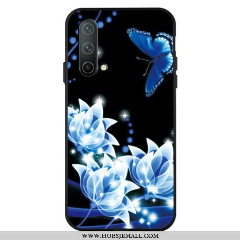 Hoesje voor OnePlus Nord CE 5G Vlinder En Blauwe Bloemen