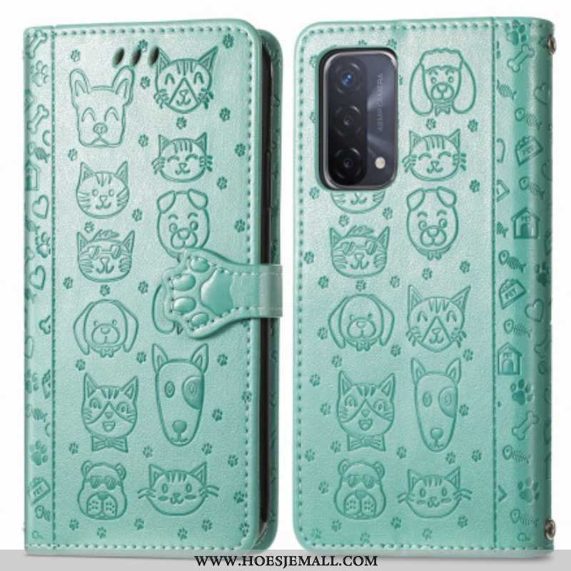 Folio-hoesje voor Oppo A54 5G / A74 5G Geanimeerde Dieren