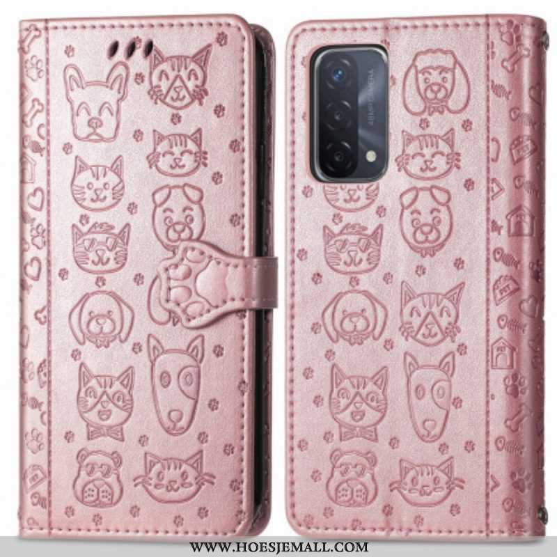 Folio-hoesje voor Oppo A54 5G / A74 5G Geanimeerde Dieren