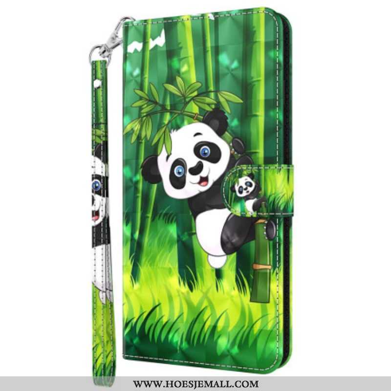 Folio-hoesje voor Oppo A54 5G / A74 5G Met Ketting Panda En Bamboe Met Lanyard