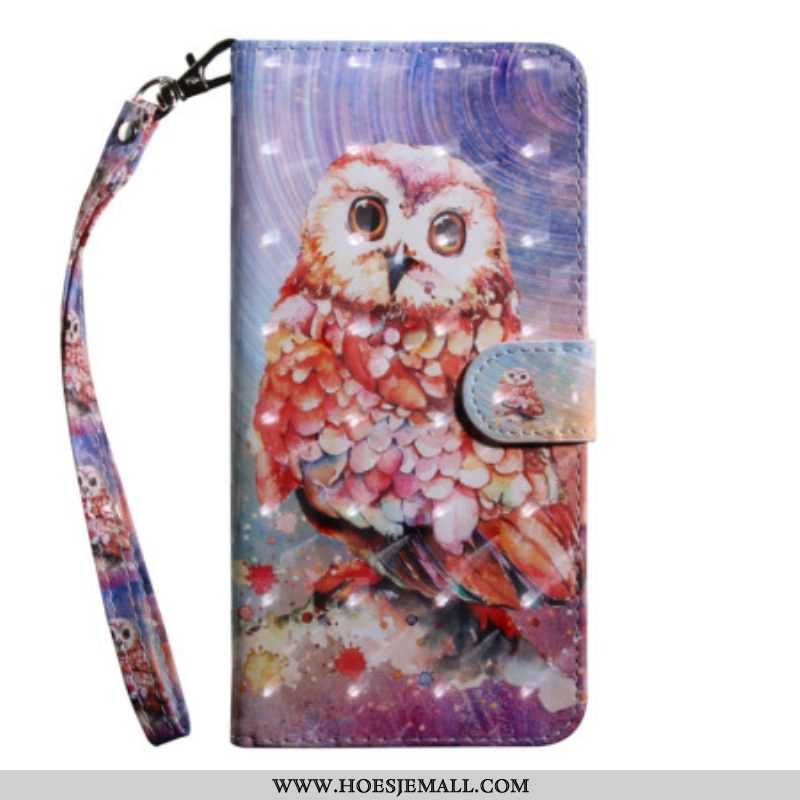 Folio-hoesje voor Oppo A54 5G / A74 5G Uil Met Lanyard