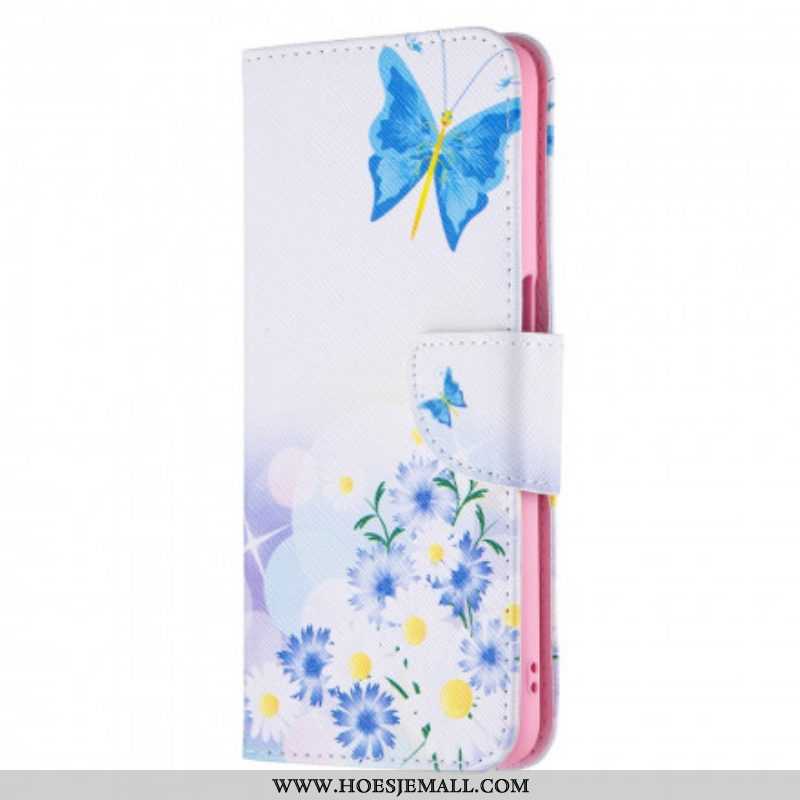 Folio-hoesje voor Oppo A54 5G / A74 5G Geschilderde Vlinders En Bloemen