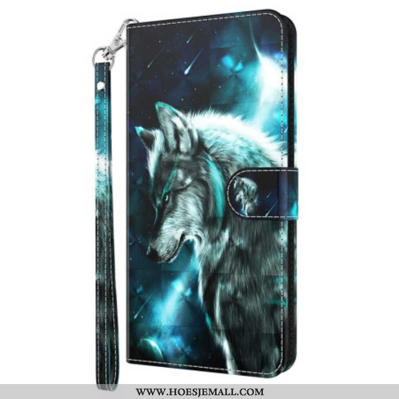 Leren Hoesje voor Oppo A54 5G / A74 5G Met Ketting Lanyard Wolf