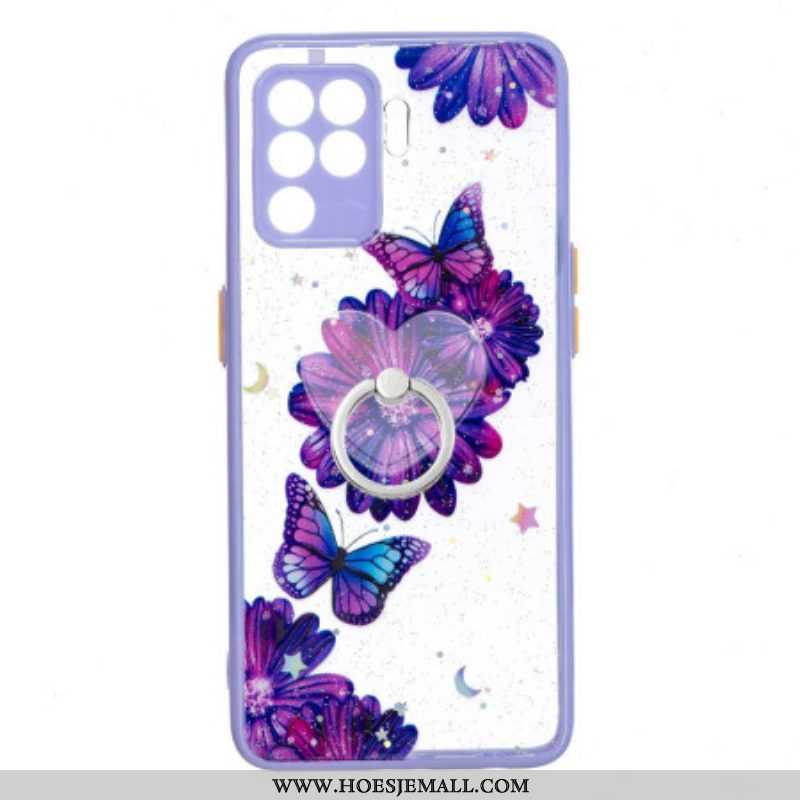 Hoesje voor Oppo A94 5G Paarse Bloemvlinder Met Ring