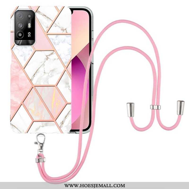 Hoesje voor Oppo A94 5G Marmer Geometrisch Met Riem