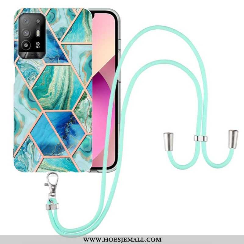 Hoesje voor Oppo A94 5G Marmer Geometrisch Met Riem