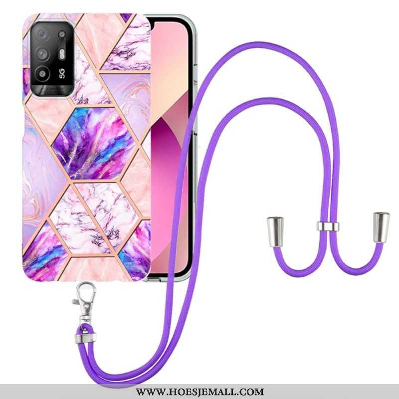 Hoesje voor Oppo A94 5G Marmer Geometrisch Met Riem