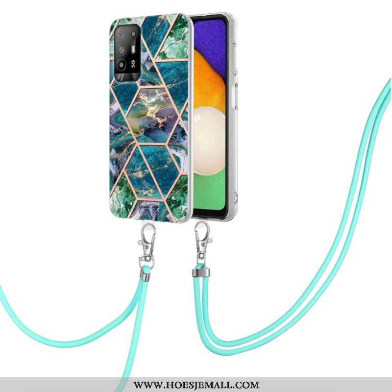 Hoesje voor Oppo A94 5G Marmer Geometrisch Met Riem