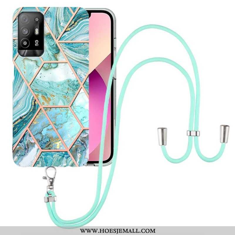 Hoesje voor Oppo A94 5G Marmer Geometrisch Met Riem