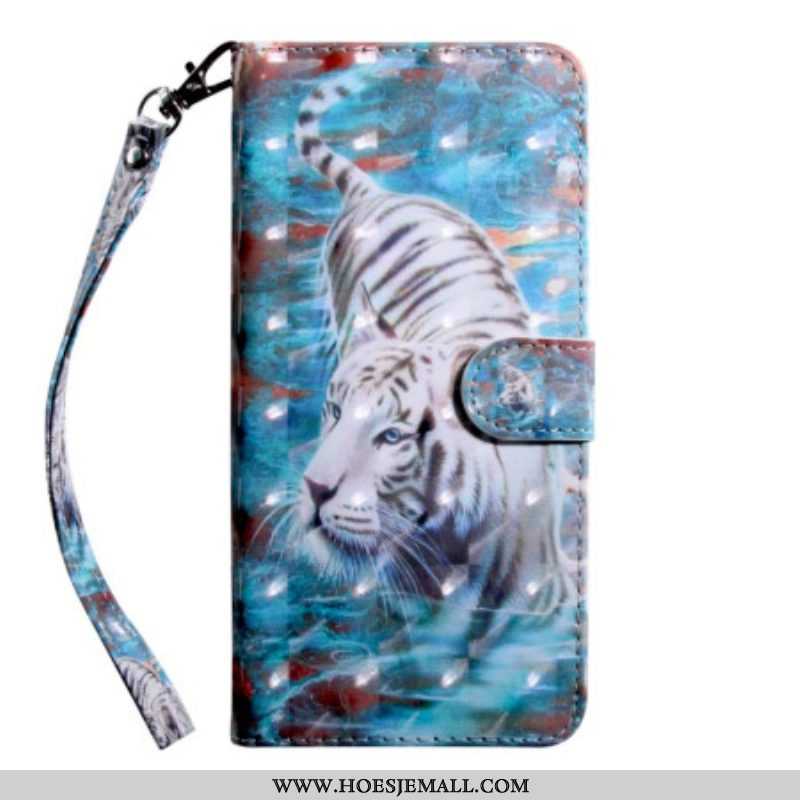 Folio-hoesje voor Oppo A94 5G Tijger Kunstleer Met Lanyard