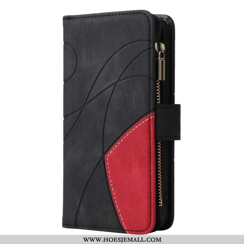 Folio-hoesje voor Oppo A94 5G Tweekleurige Portemonnee Met Lanyard