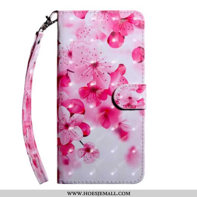 Folio-hoesje voor Oppo A94 5G Roze Bloemen Met Koord