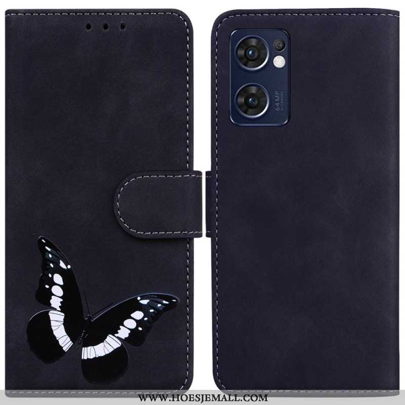 Flip Case voor Oppo Find X5 Lite Huid-aanraking Vlinder