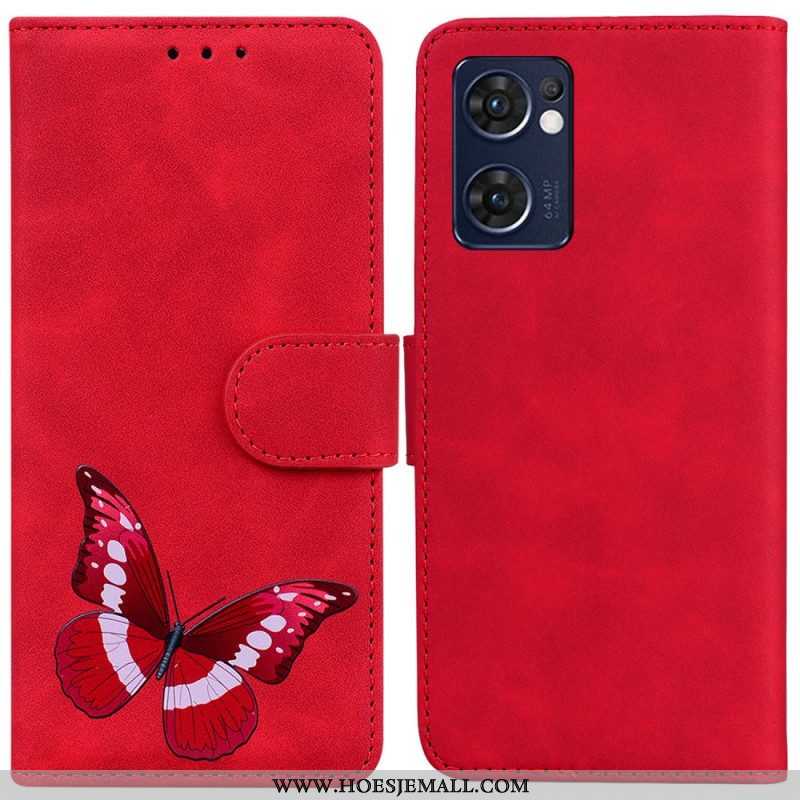 Flip Case voor Oppo Find X5 Lite Huid-aanraking Vlinder