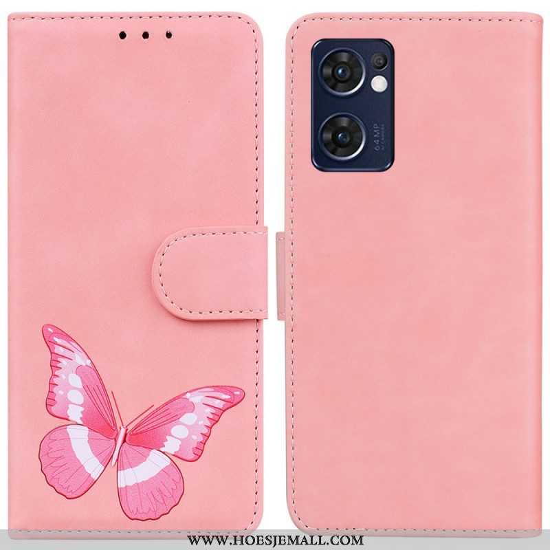 Flip Case voor Oppo Find X5 Lite Huid-aanraking Vlinder