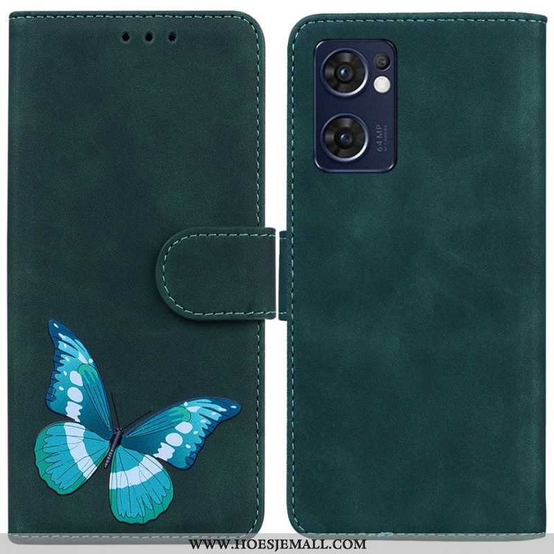 Flip Case voor Oppo Find X5 Lite Huid-aanraking Vlinder