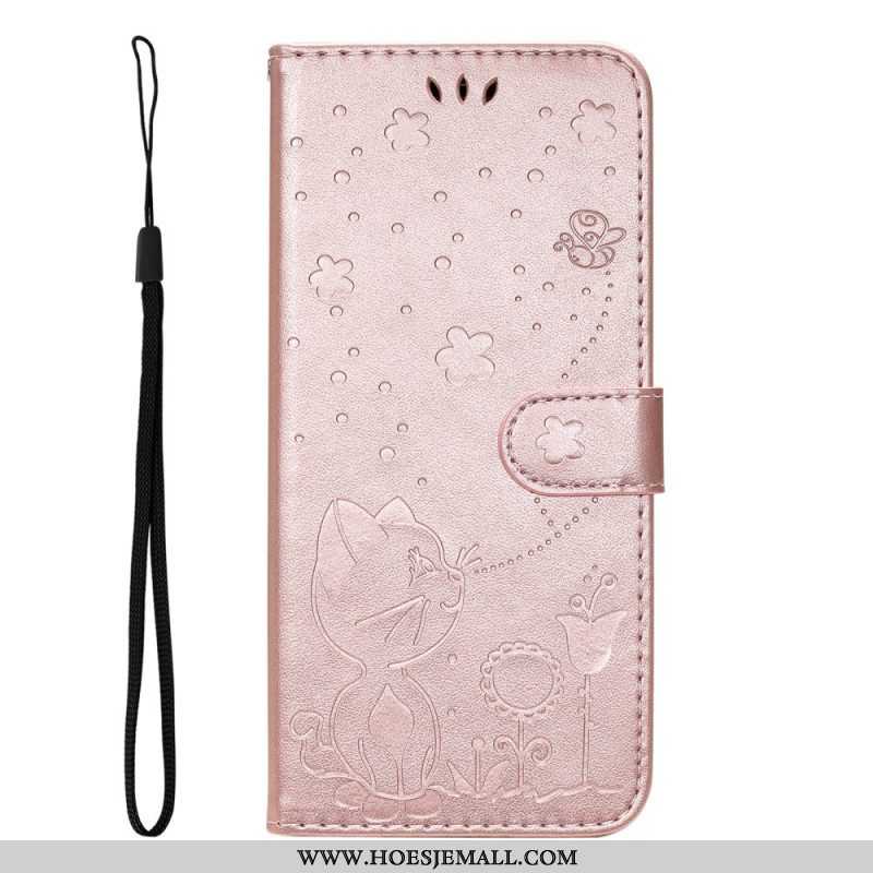 Flip Case voor Oppo Find X5 Lite Met Ketting String Katten En Bijen