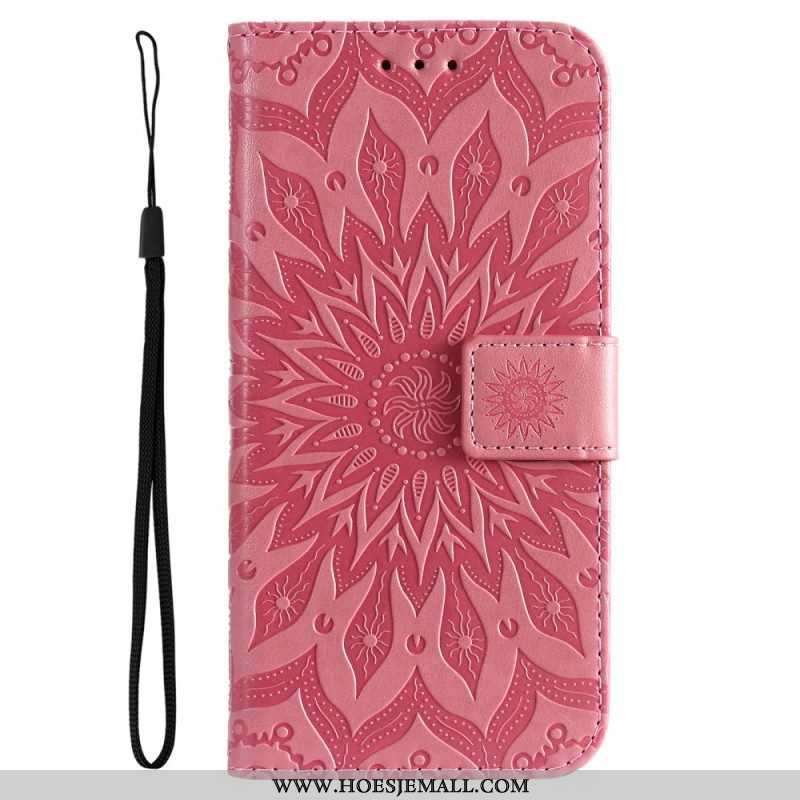 Leren Hoesje voor Oppo Find X5 Lite Met Ketting Strappy Zon Mandala