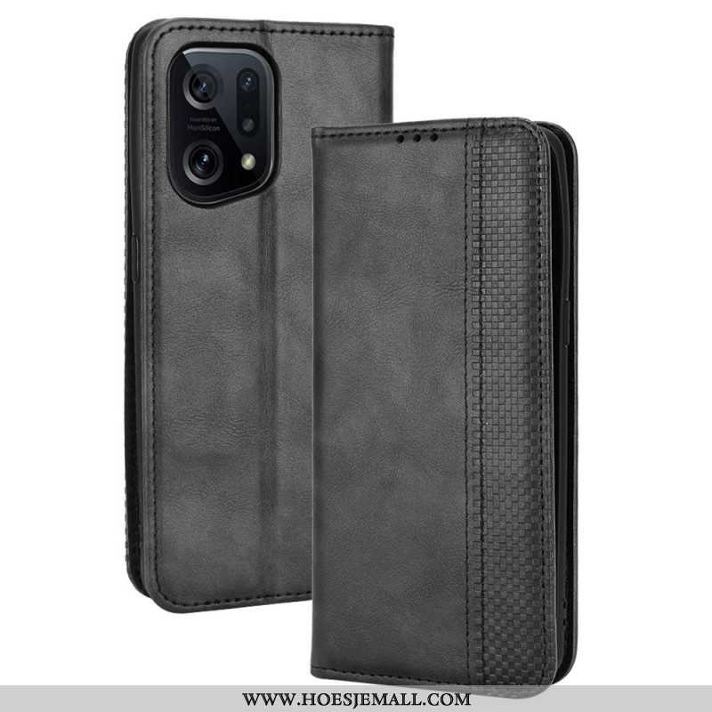 Bescherming Hoesje voor Oppo Find X5 Folio-hoesje Gestileerd Vintage Leereffect