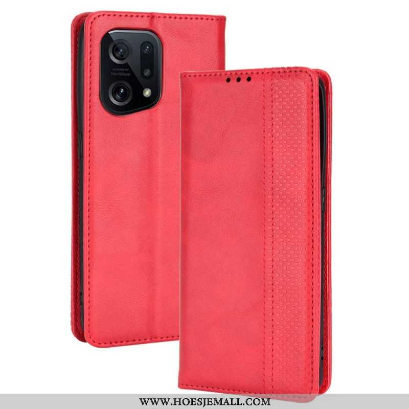 Bescherming Hoesje voor Oppo Find X5 Folio-hoesje Gestileerd Vintage Leereffect