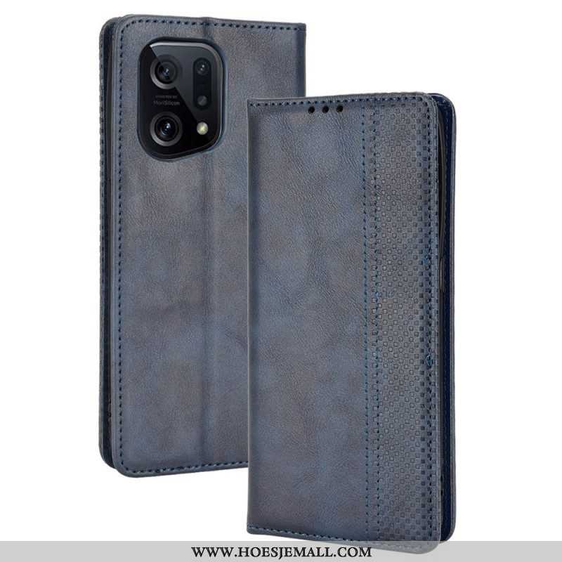 Bescherming Hoesje voor Oppo Find X5 Folio-hoesje Gestileerd Vintage Leereffect