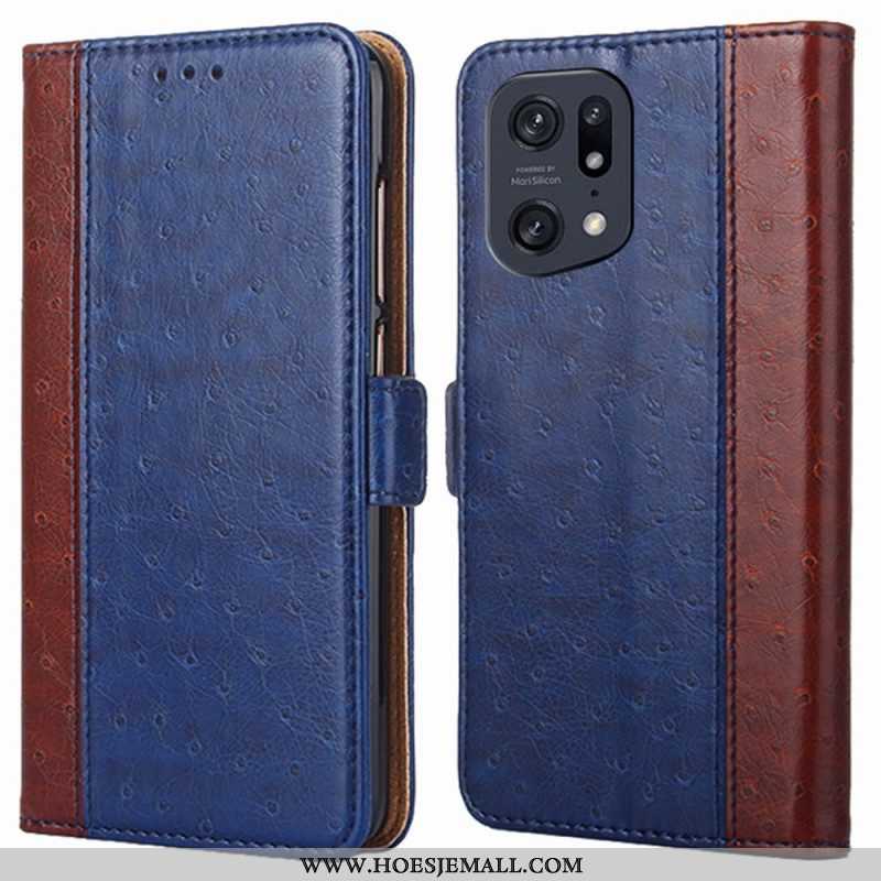 Folio-hoesje voor Oppo Find X5 Pro Bicolor Struisvogel Huidtextuur