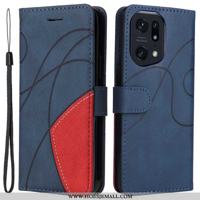 Folio-hoesje voor Oppo Find X5 Pro Met Ketting Tweekleurige Riem