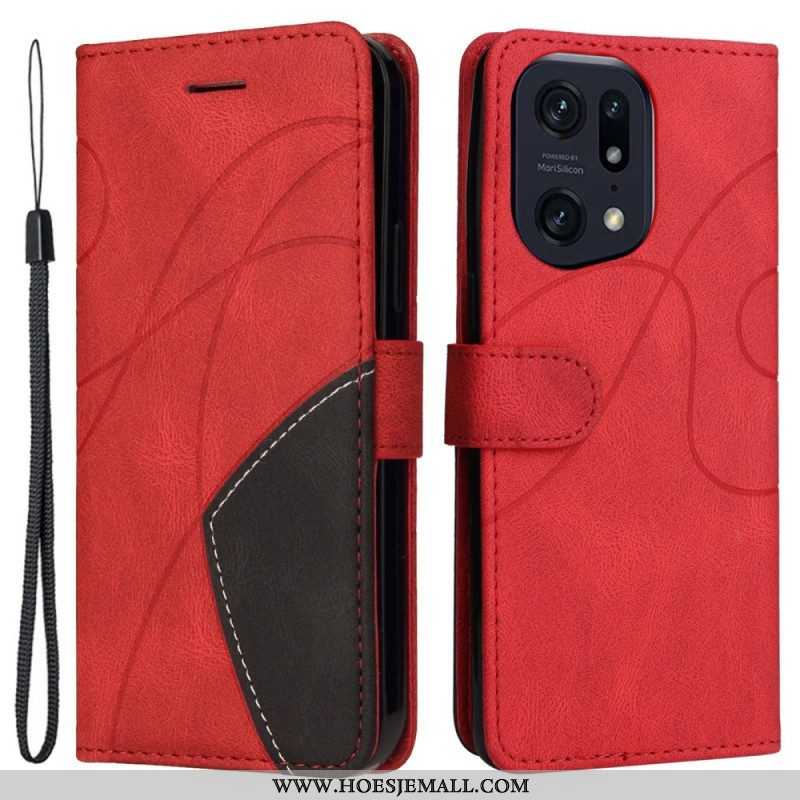 Folio-hoesje voor Oppo Find X5 Pro Met Ketting Tweekleurige Riem