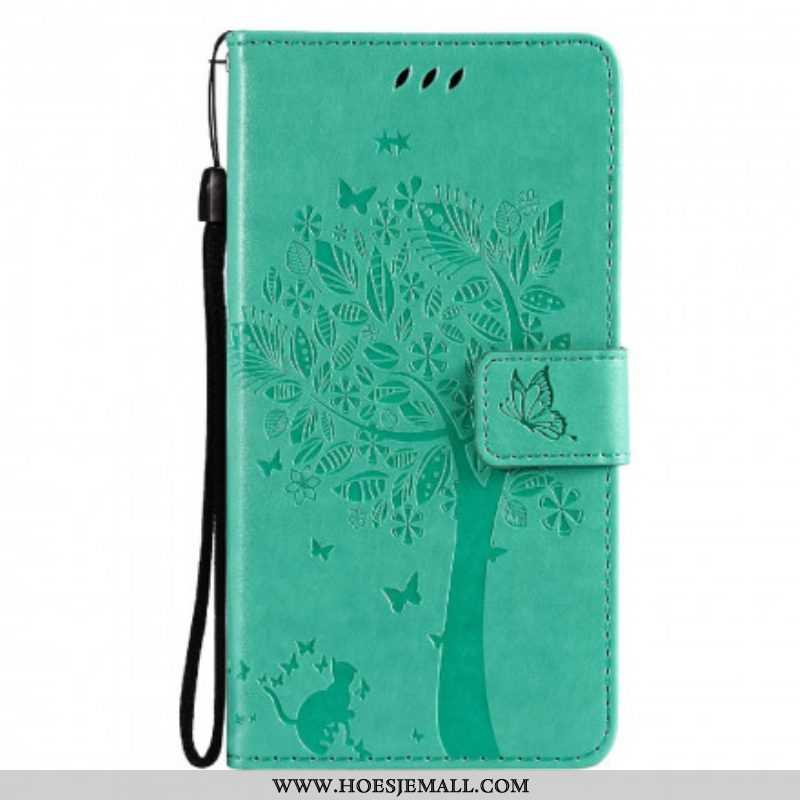 Folio-hoesje voor Oppo Reno 6 5G Met Ketting Boom En Strappy Cat