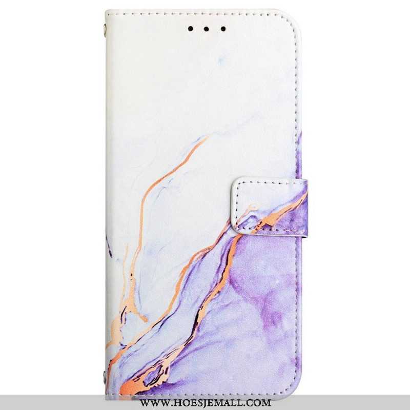 Leren Hoesje voor Oppo Reno 7 Met Ketting Marmer Strippen