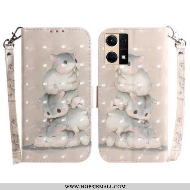 Folio-hoesje voor Oppo Reno 7 Met Ketting String Hamsters