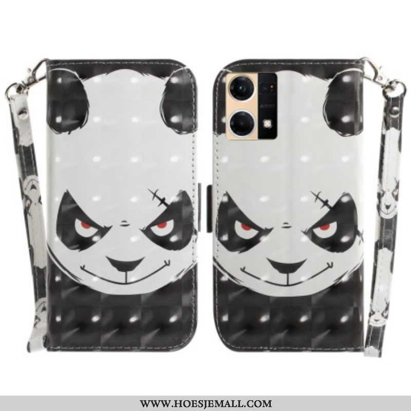 Folio-hoesje voor Oppo Reno 7 Met Ketting Boze Panda Met Lanyard