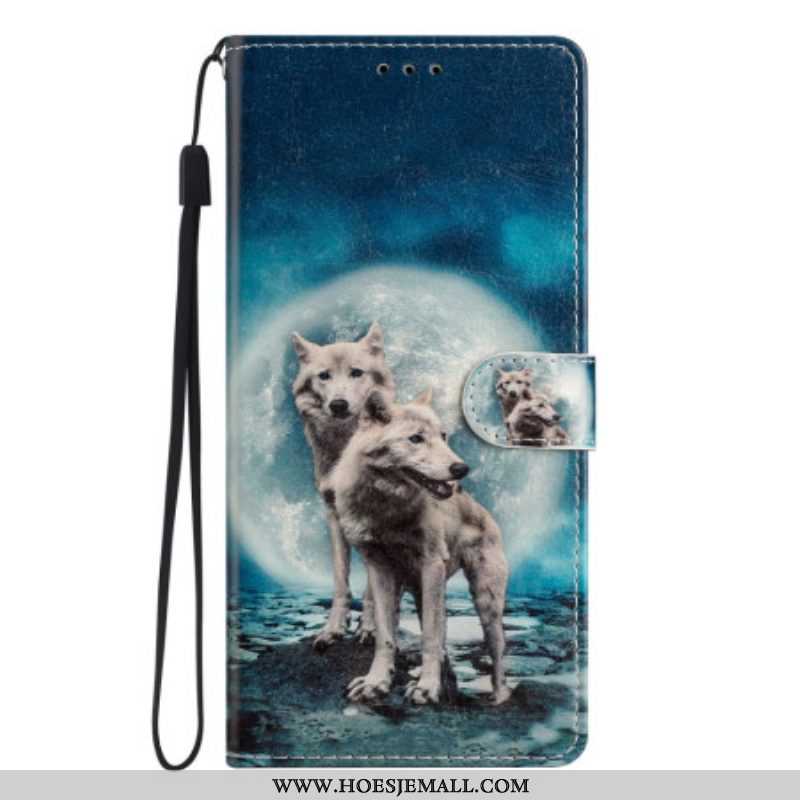 Folio-hoesje voor Oppo Reno 8 Lite Met Ketting Lanyard Wolf