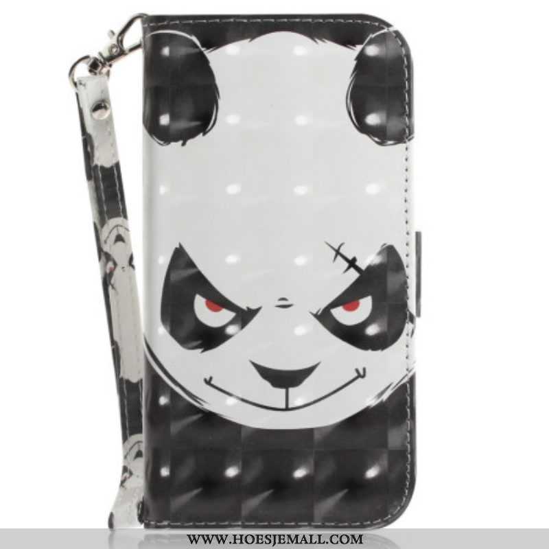 Leren Hoesje voor Oppo Reno 8 Boze Panda Met Lanyard