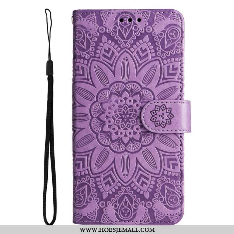 Leren Hoesje voor Oppo Reno 8 Pro Met Ketting Strakke Zonnebloem