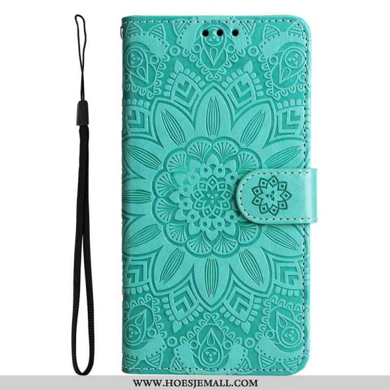 Leren Hoesje voor Oppo Reno 8 Pro Met Ketting Strakke Zonnebloem