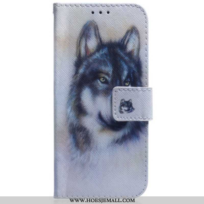 Leren Hoesje voor Oppo Reno 8 Pro Met Ketting Strappy Aquarel Hond