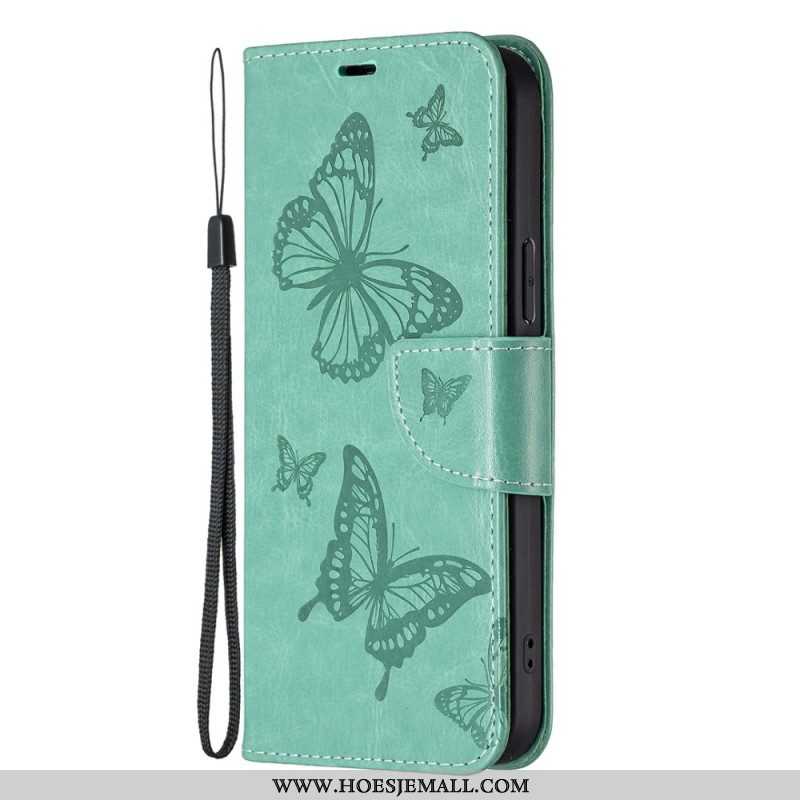 Folio-hoesje voor Samsung Galaxy A14 / A14 5G Met Ketting Vlinders Bedrukte Strappy