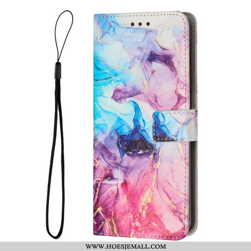 Folio-hoesje voor Samsung Galaxy A14 / A14 5G Met Ketting Marmer Strippen