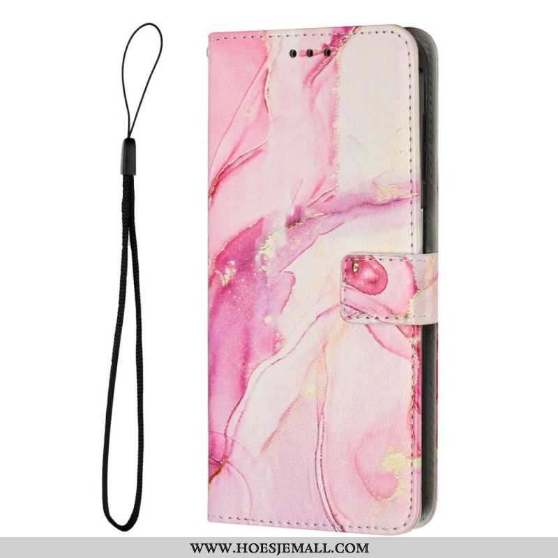 Folio-hoesje voor Samsung Galaxy A14 / A14 5G Met Ketting Marmer Strippen