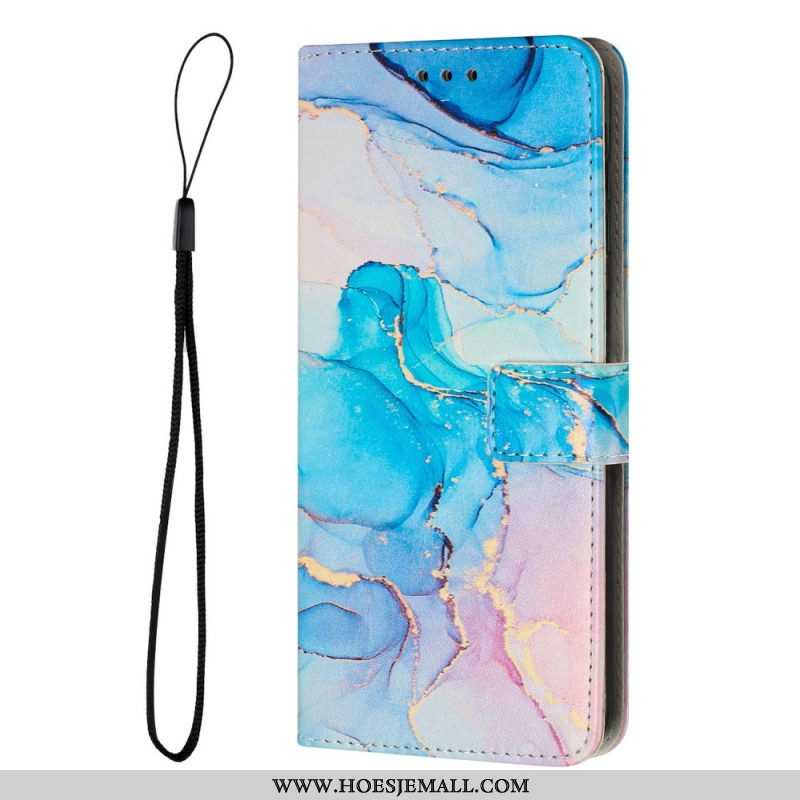 Folio-hoesje voor Samsung Galaxy A14 / A14 5G Met Ketting Marmer Strippen