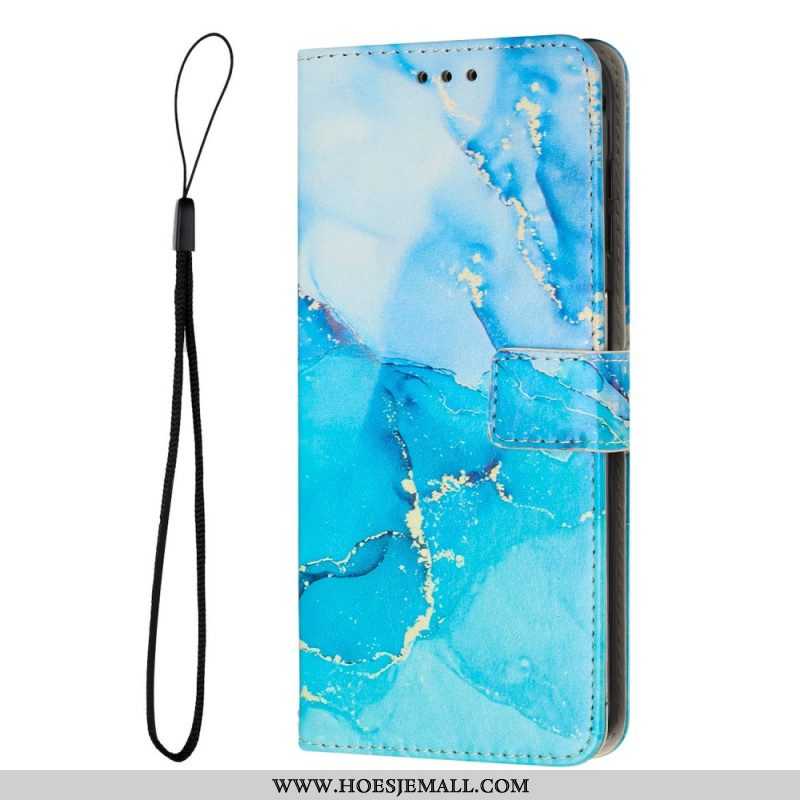 Folio-hoesje voor Samsung Galaxy A14 / A14 5G Met Ketting Marmer Strippen